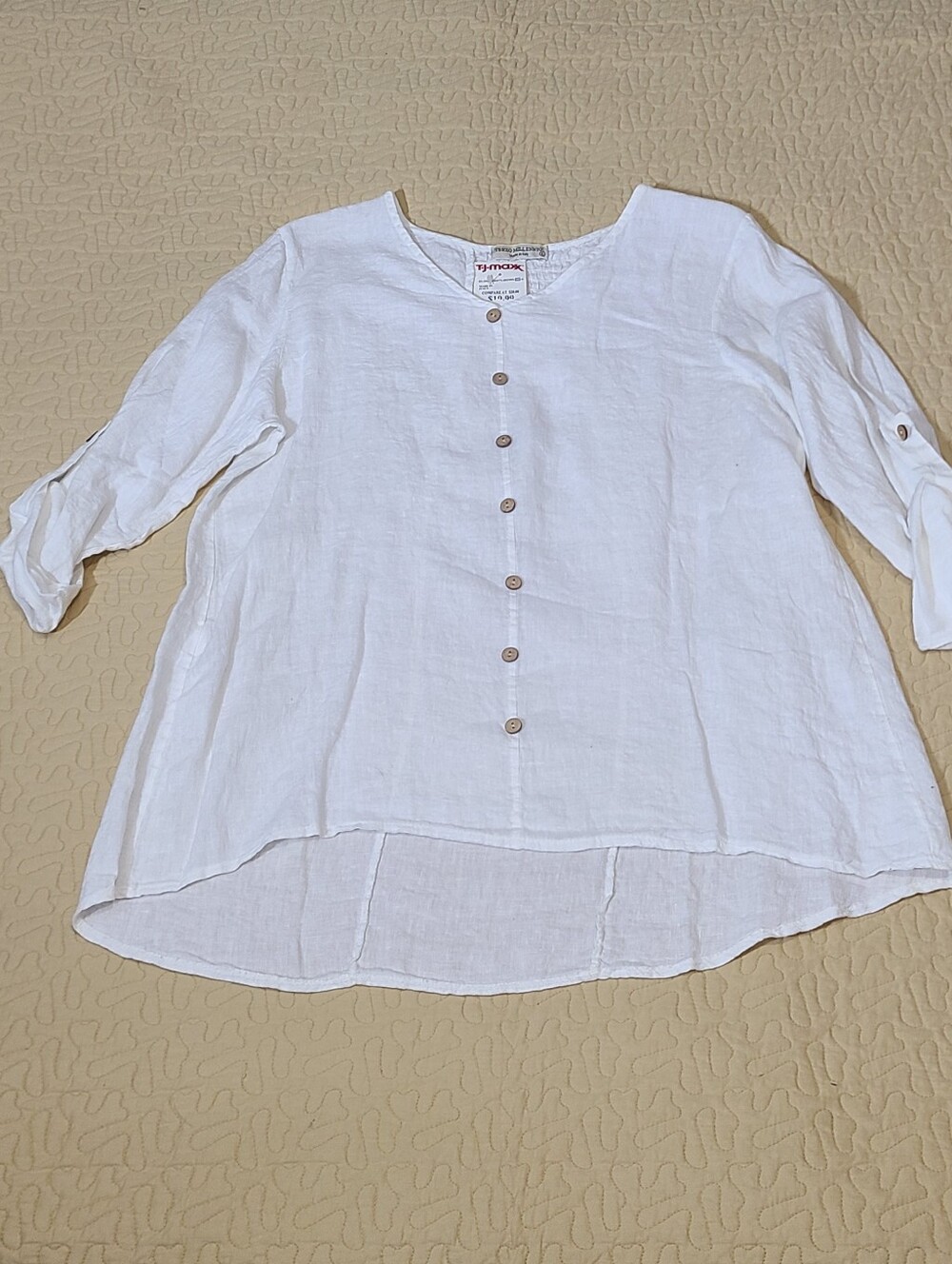 Terzo Millennio button front 3/4 sleeve tunic blouse size L